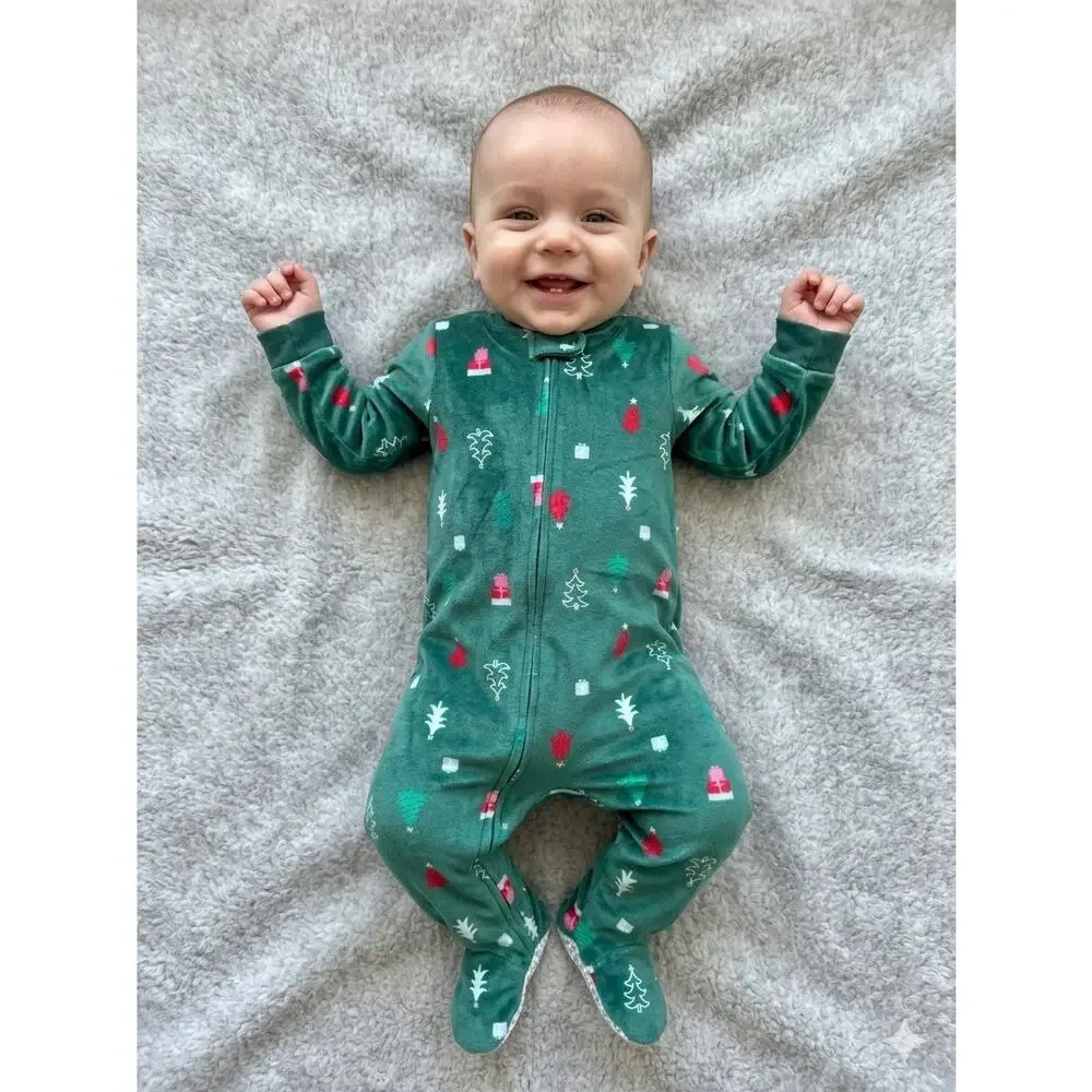 NEW! 2T Carter's Baby Velour Long-Sleeve Snug Fit One-Piece Christmas Pajamas